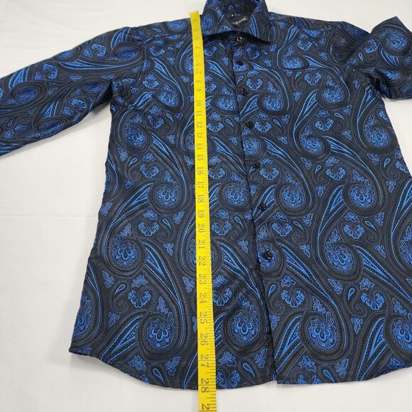 Barry.Wang Men's Black &Blue Paisley Flower Shirt Size S - Picture 6 of 11